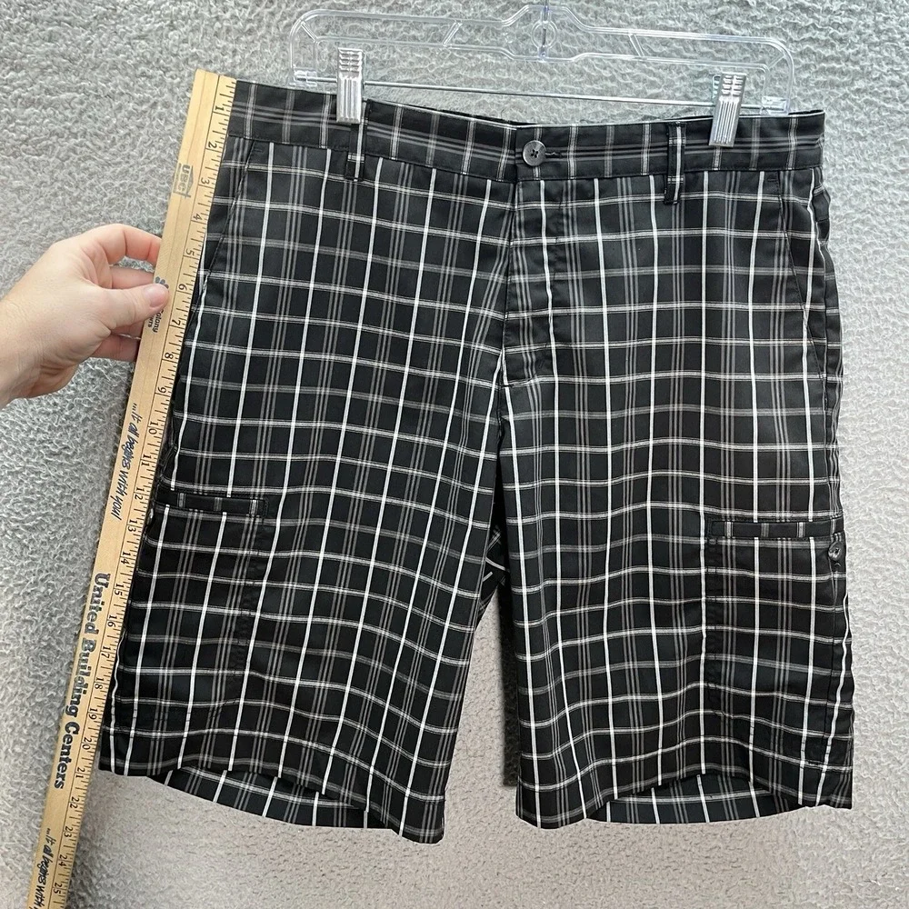 Adidas Golf Shorts Mens 32 Black‎ Gray White Plaid Cargo Preppy Sports Casual